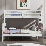 Wood Twin over Full Bunk Bed with Ladder White