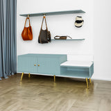 Modern Shoe Storage Bench with Hidden Storage and Upholstered Cushions, Tiffany Blue Finish