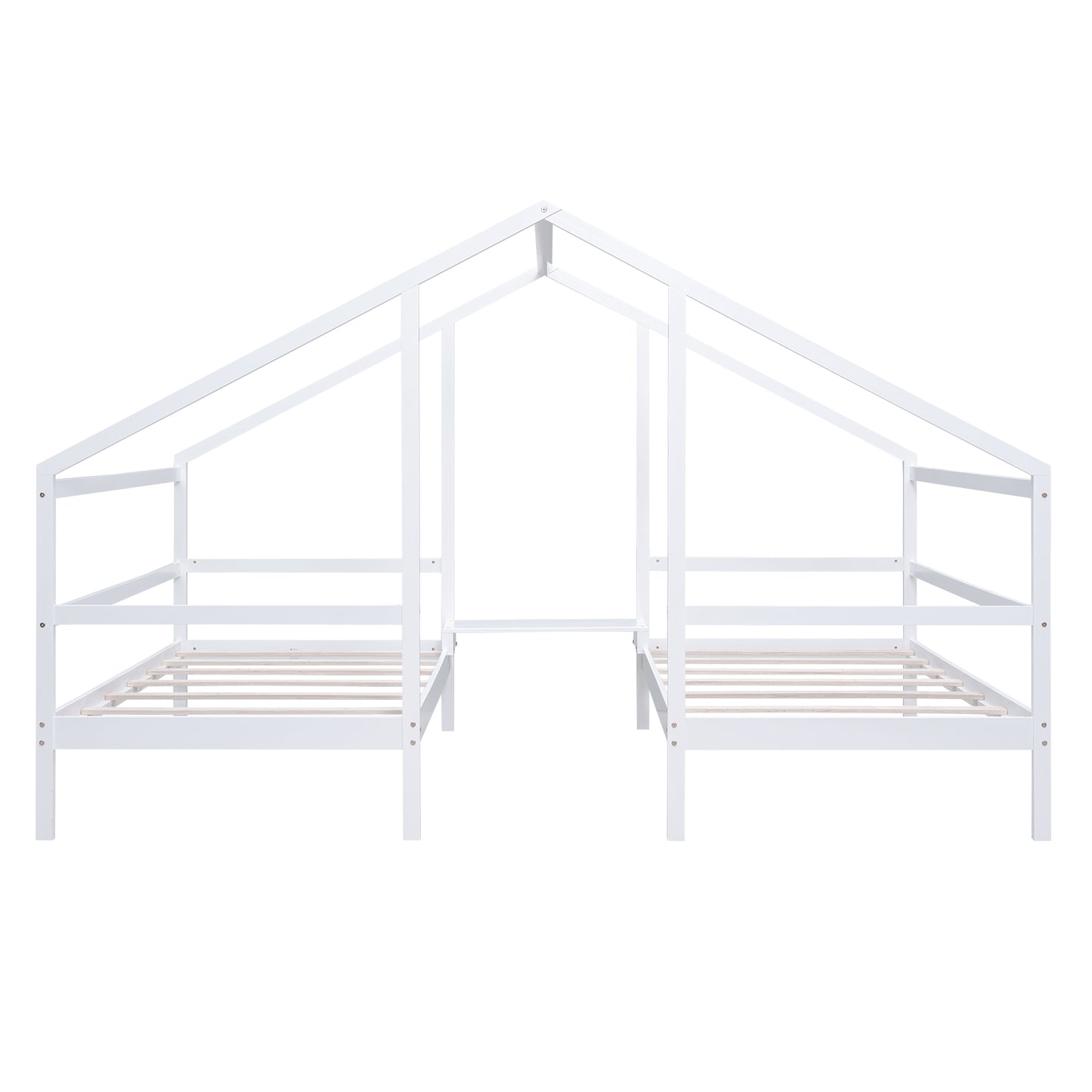 Double Twin Size Triangular House Beds with Built-in Table White