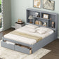 Queen Size Platform Bed with Storage Headboard and 2 Drawers, Gray