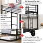 Twin bunk bed frame with trailer, metal bunk bed with sturdy guardrail and side ladder, can be divided into two beds, black