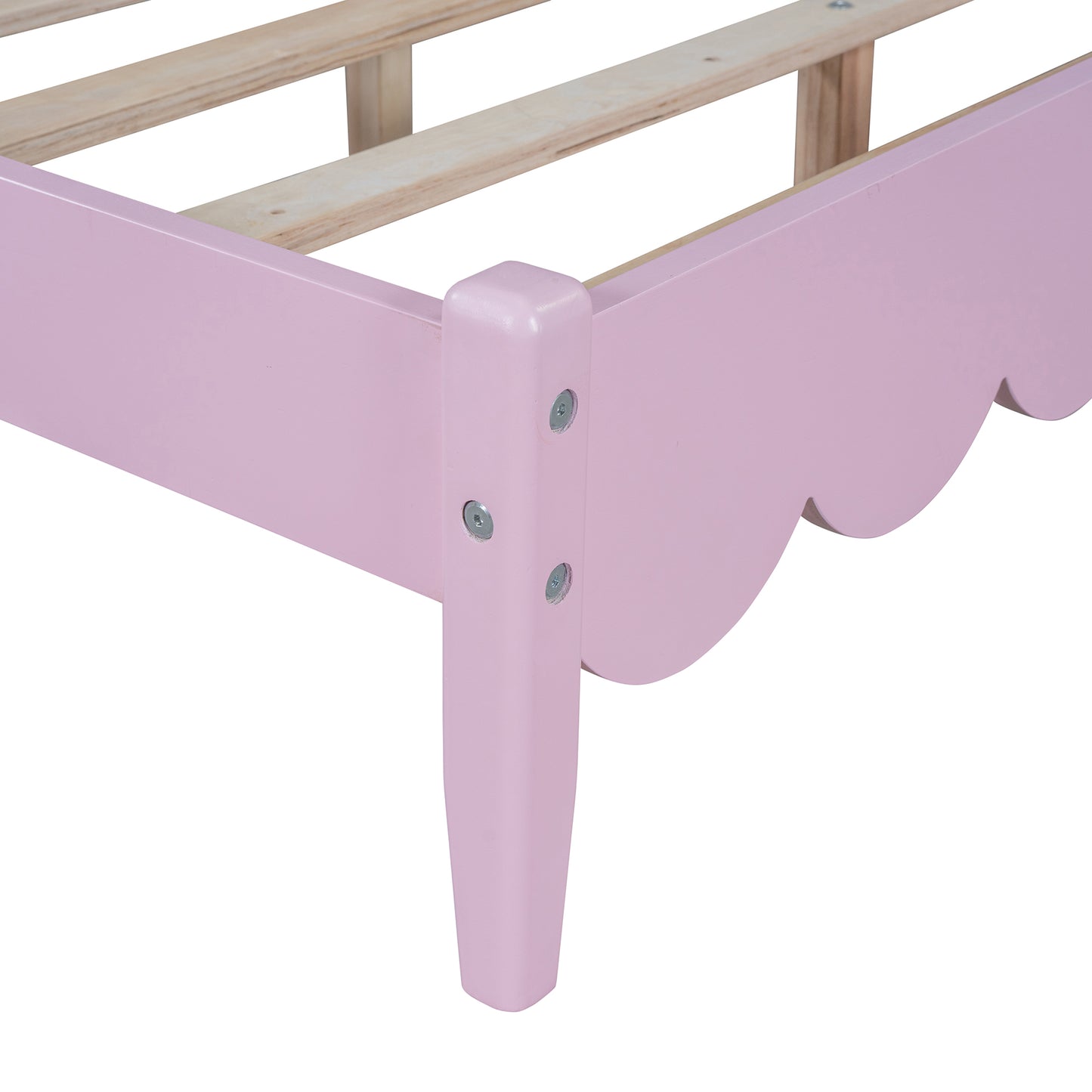 Full Size Wood Platform Bed Frame, Retro Style Bed with Rectangular Headboard,No Need Box Spring,Pink