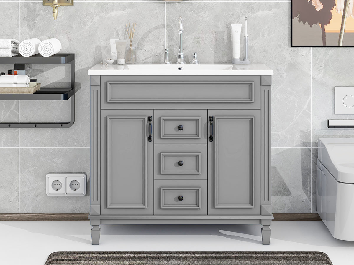 36" Bathroom Vanity with Top Sink, Modern Storage Cabinet with 2 Soft-Closing Doors and 2 Drawers