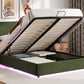 Large hydraulic storage bed with soft cushion lifting storage bed with RGB LED lights, Bluetooth speaker lychee velvet, green