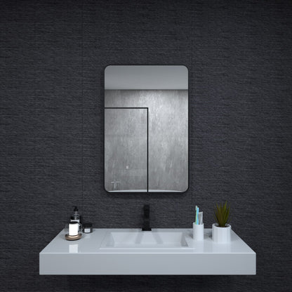 24x36 inch aluminum frame round rectangular bathroom wall mirror, matte black rust proof, tempered glass mirror