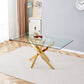 Tempered Clear Glass Dining Table with Golden Legs, 63-Inch Modern Design for Dining Rooms