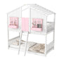 Twin over Twin House Bunk Bed with Roof , Window, Window Box, Door , with Safety Guardrails and Ladder, Pink/White