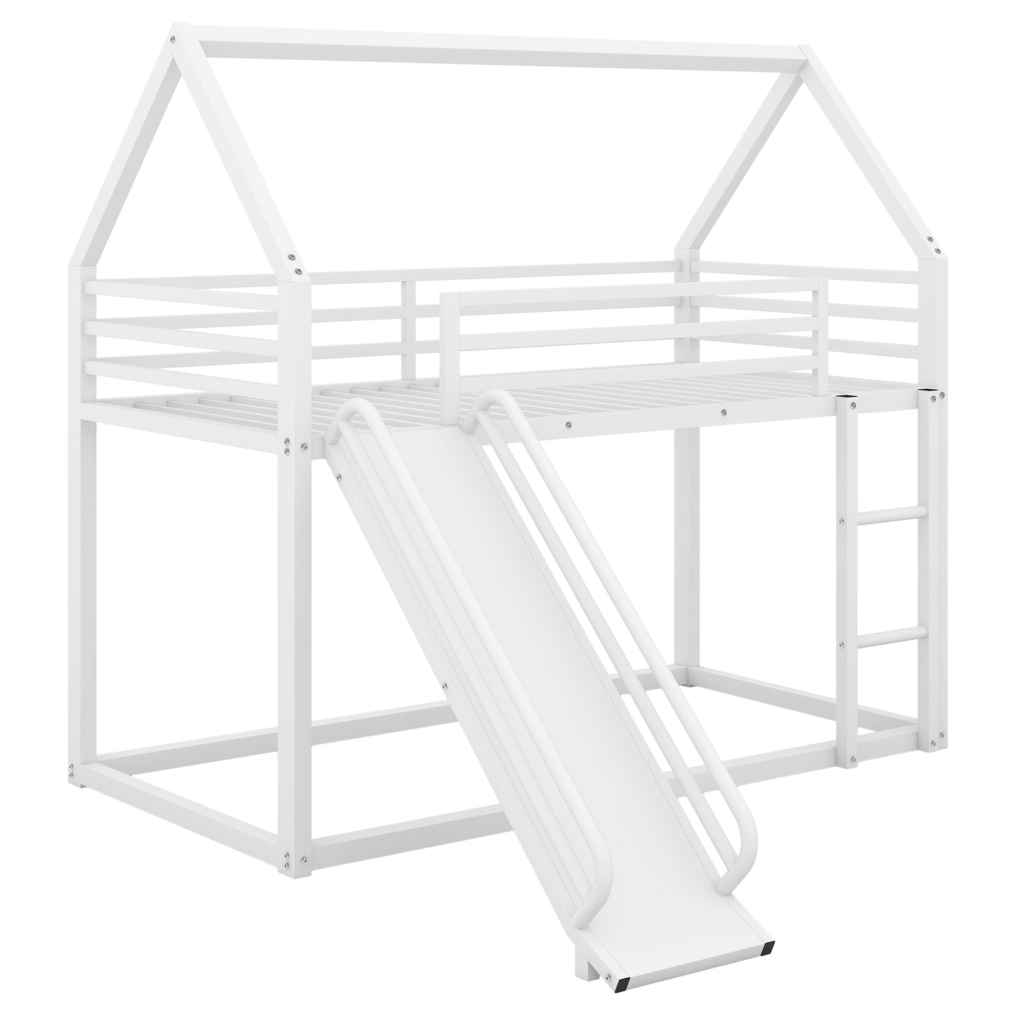 Twin over Twin House Bunk Bed with Ladder and Slide,White