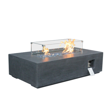 52 Inch Outdoor Concrete Propane gas rectangle Fire Pit table in Dark Gray color