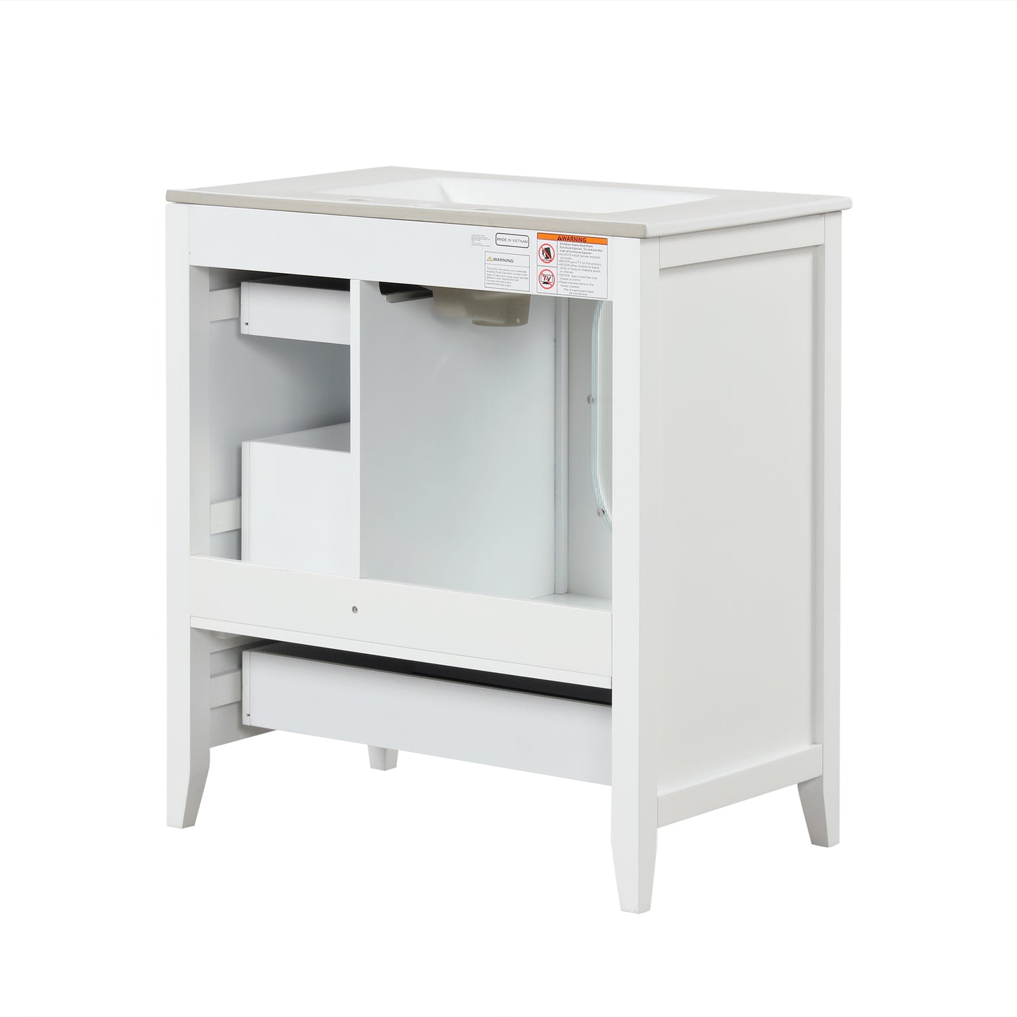 Bathroom Vanity with Sink, Bathroom Vanity Cabinet with Three Drawers and Door, Solid Wood and MDF, White