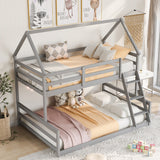 Twin over Full House Bunk Bed with Built-in Ladder Gray