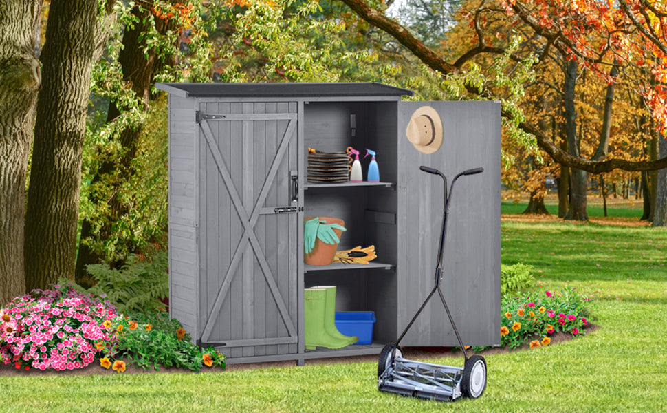 Outdoor 5.3ft Hx4.6ft L Wood Storage Shed Tool Organizer,Garden Shed, Storage Cabinet with Waterproof Asphalt Roof Gray