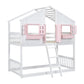 Twin over Twin House Bunk Bed with Roof , Window, Window Box, Door , with Safety Guardrails and Ladder, Pink/White