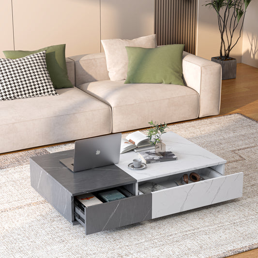 Modern Black and White Coffee Table with Two Storage Spaces, Sleek Design for Living Rooms