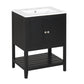 Black Modern Sleek Bathroom Vanity Elegant Ceramic Sink with Solid Wood Frame Open Style Shelf