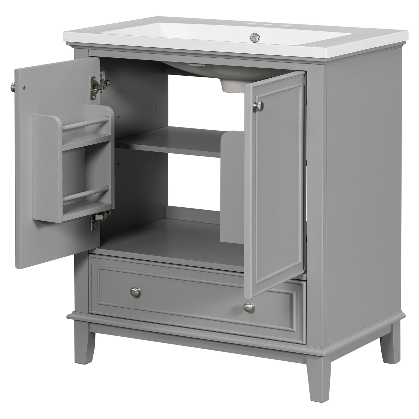 30inchgrey Bathroom Vanity with Sink ComboMulti-functional Bathroom Cabinet with Doors and Drawer Solid Frame and MDF Board