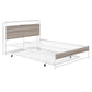 Full Size Metal Platform Bed Frame with Trundle, USB Ports and Slat Support No Box Spring Needed White