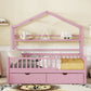 Wooden Full Size House Bed with 2 Drawers Kids Bed with Storage Shelf Pink