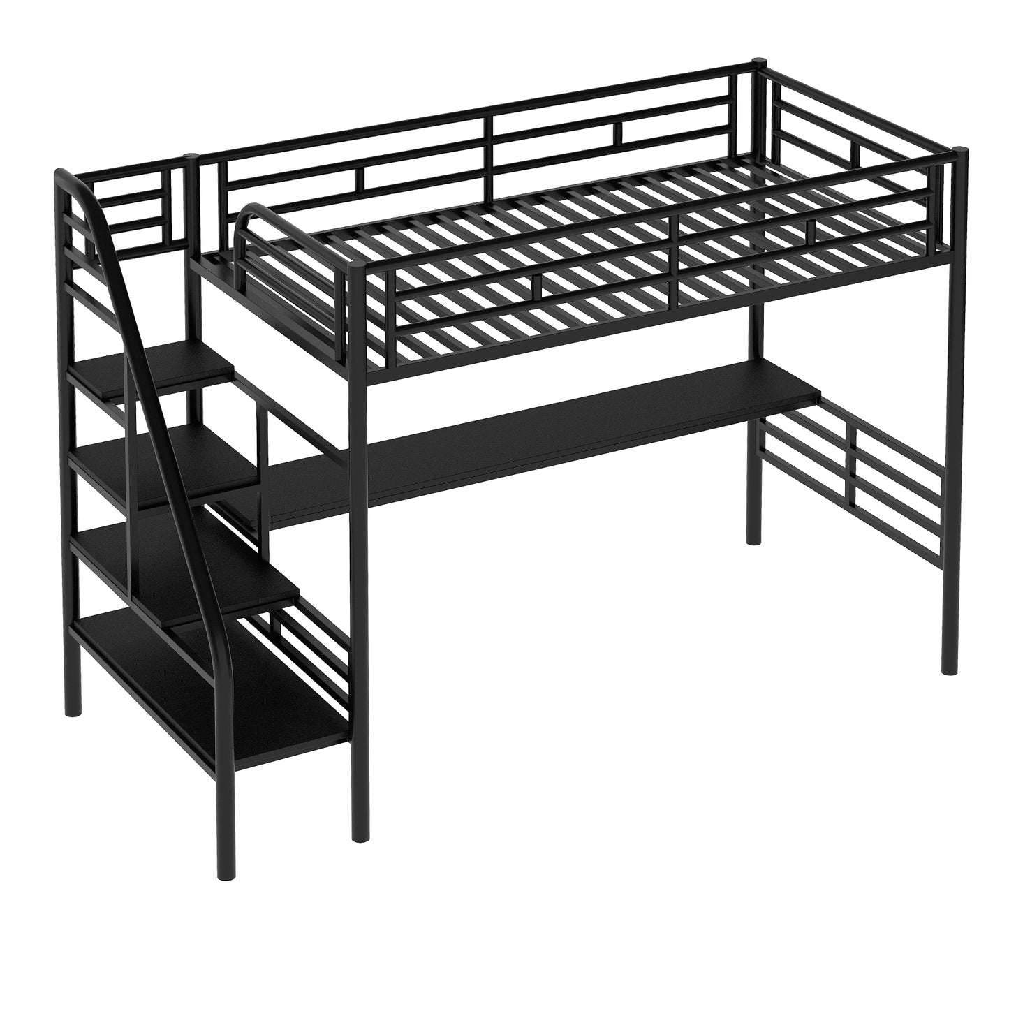 Metal Loft Bed Frame with Desk  No Box Spring Needed Twin Black