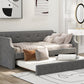 Upholstered Daybed with Trundle, Wood Slat Support,Upholstered Frame Sofa Bed   Twin Gray