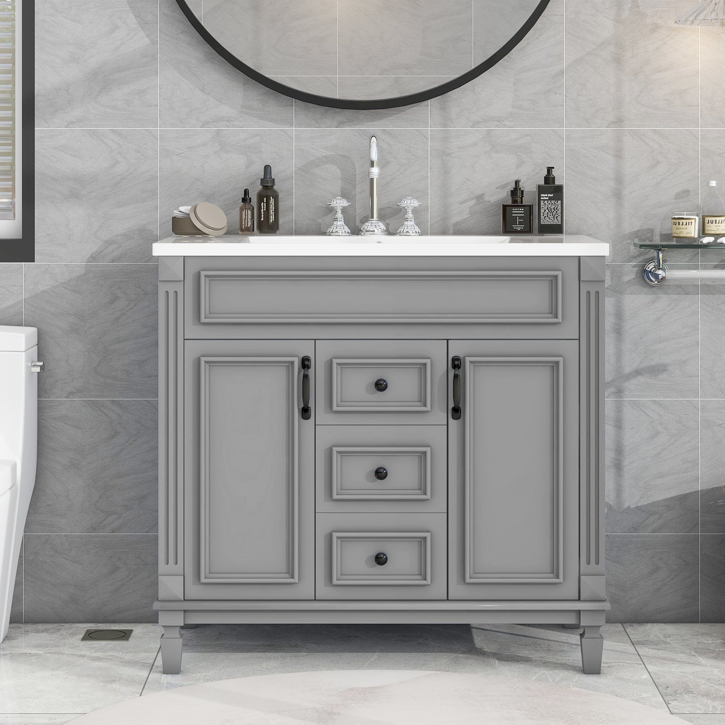 36" Bathroom Vanity with Top Sink, Modern Storage Cabinet with 2 Soft-Closing Doors and 2 Drawers