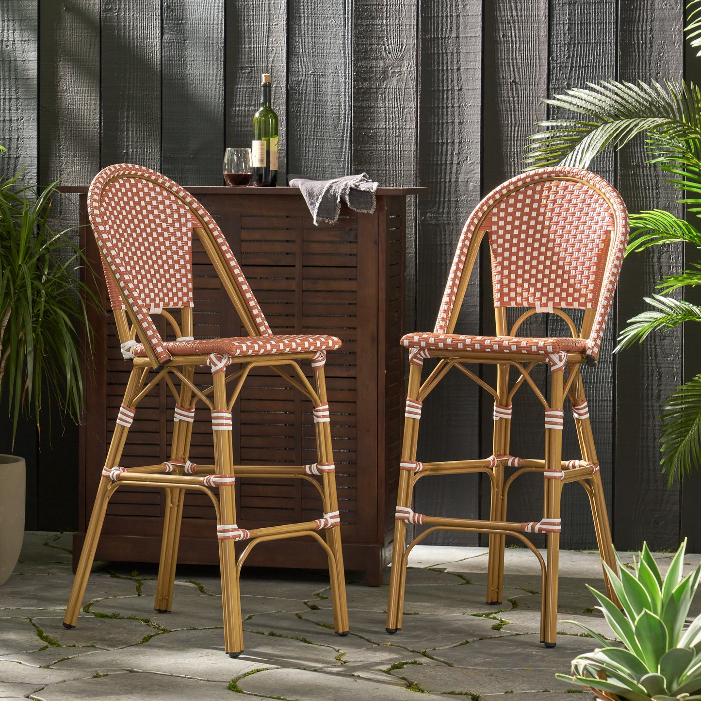 Wicker Bar Stool with Aluminum Frame (Set of 2)