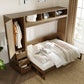 Full Size Murphy Bed with Wardrobe, Drawers, and Open Shelves, Antique Grey Finish for Functional Bedrooms