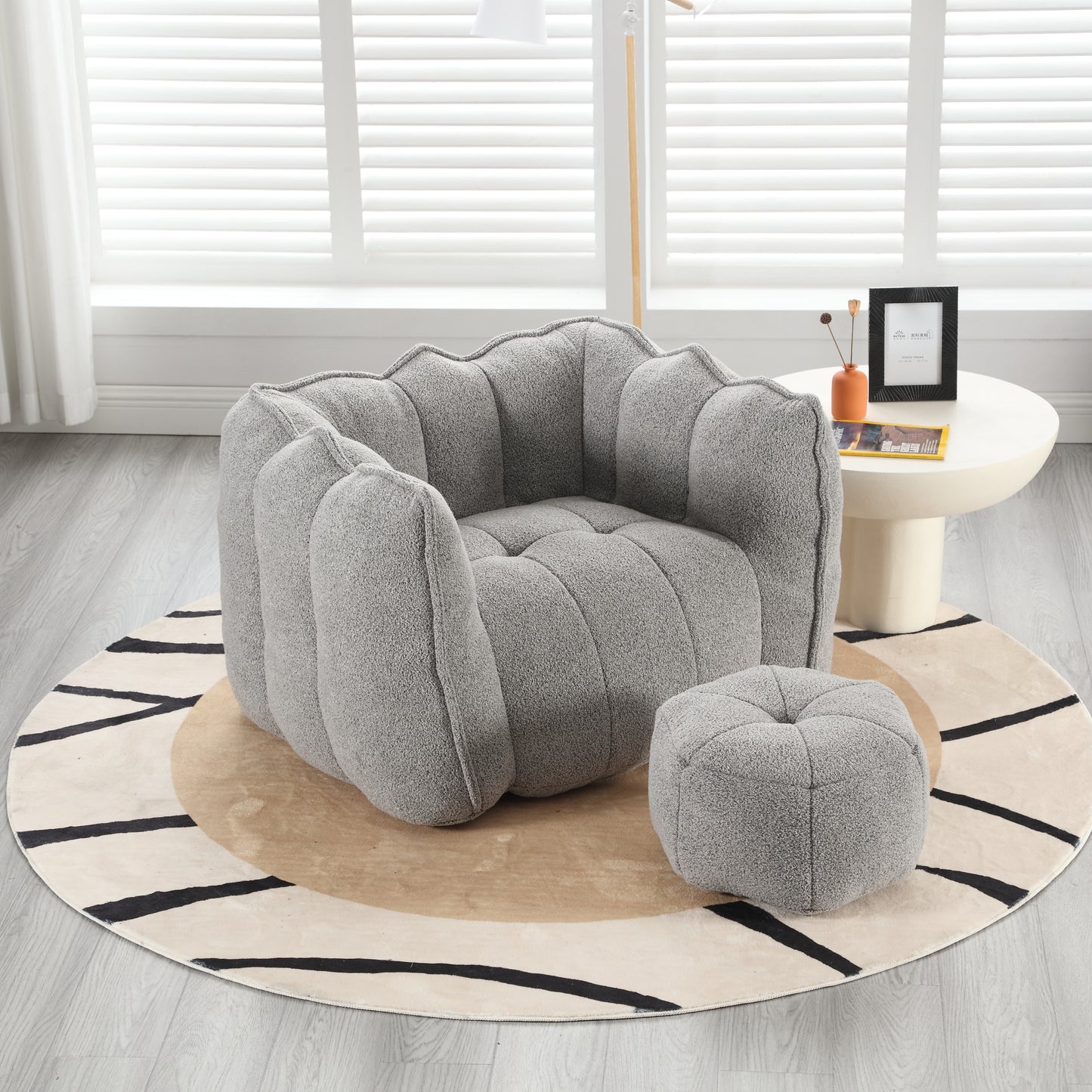 Soft Bean Bag Chair with High Resilient Foam(Chips)for living room and bedroom,Comfortable Square Lazy Sofa with Footstool