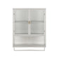 Glass Doors Modern Two-door Wall Cabinet with Featuring Two-tier Enclosed Storage an Open Shelf and Towel Rack