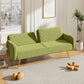 Green Fabric Double Sofa with Split Backrest and Two Throw Pillows