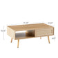 Rattan Coffee table sliding door for storage solid wood legs Modern table for living room natural