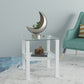 Glass two layer tea table small round table bedroom corner table living room white side table(White)