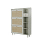 Natural Bohemian style shoe cabinet with 3 rattan flip drawers, 3 square shelves, and 1 storage drawer, white