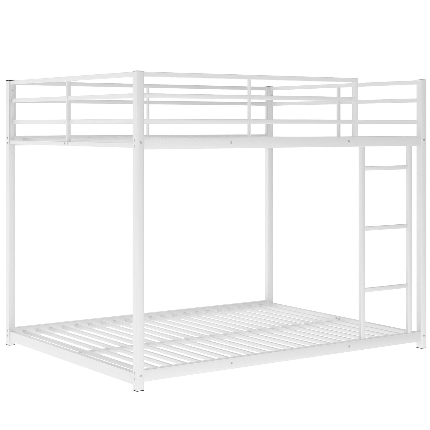 Full over Full Metal Bunk Bed, Low Bunk Bed with Ladder White