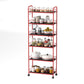 Red 6-story ultra-thin rolling storage cart, mobile shelves with wheels, metal wire storage rack with baskets