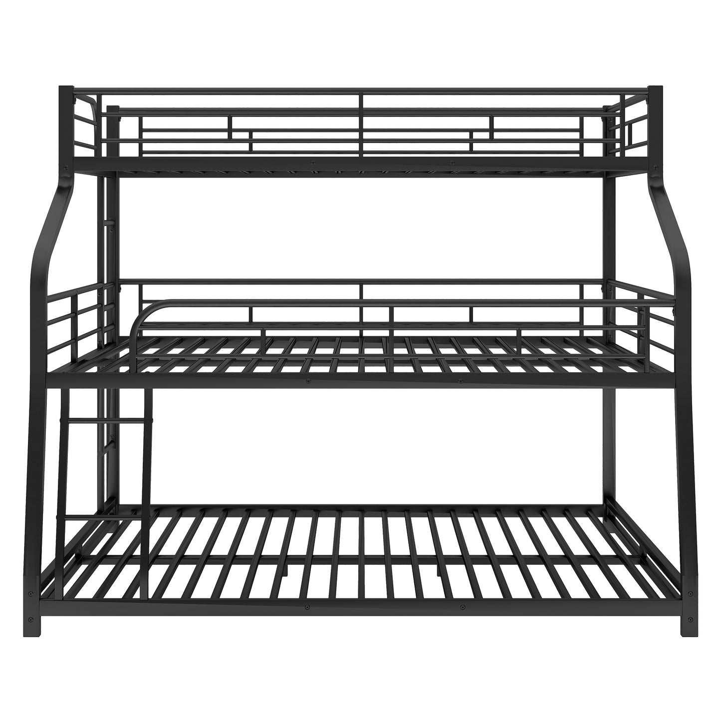 Twin XL/Full XL/Queen Triple Bunk Bed with Long and Short Ladder and Full-Length Guardrails Black