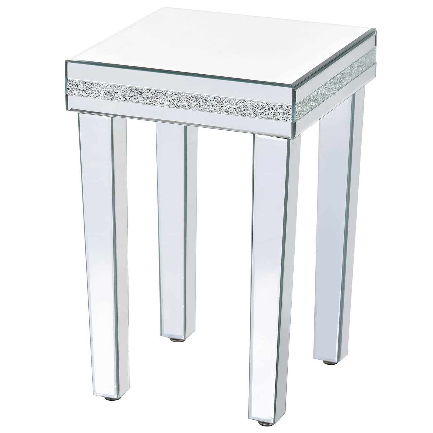 ON-TRANS glass mirror edge table, easy to assemble crystal design and adjustable height leg edge table, silver