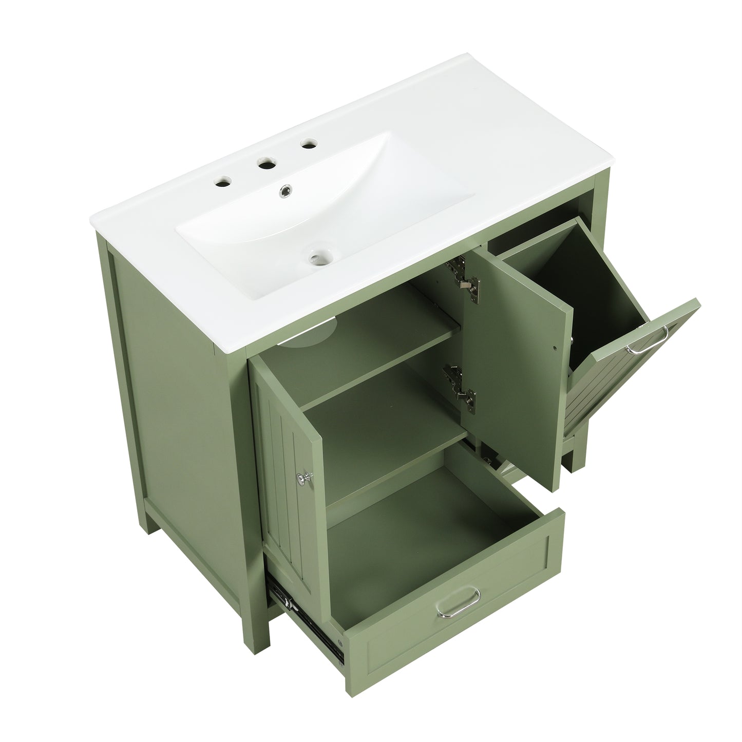 36" Bathroom Vanity with Sink, Double Door Cabinet, Large Drawer, and Flip Drawer, Green Finish