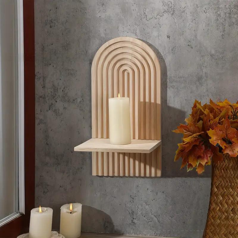 Jarrón candelabro de doble capa con arco de madera para colgar en la pared de estilo bohemio, adecuado para decorar las paredes de la sala de estar y el dormitorio.