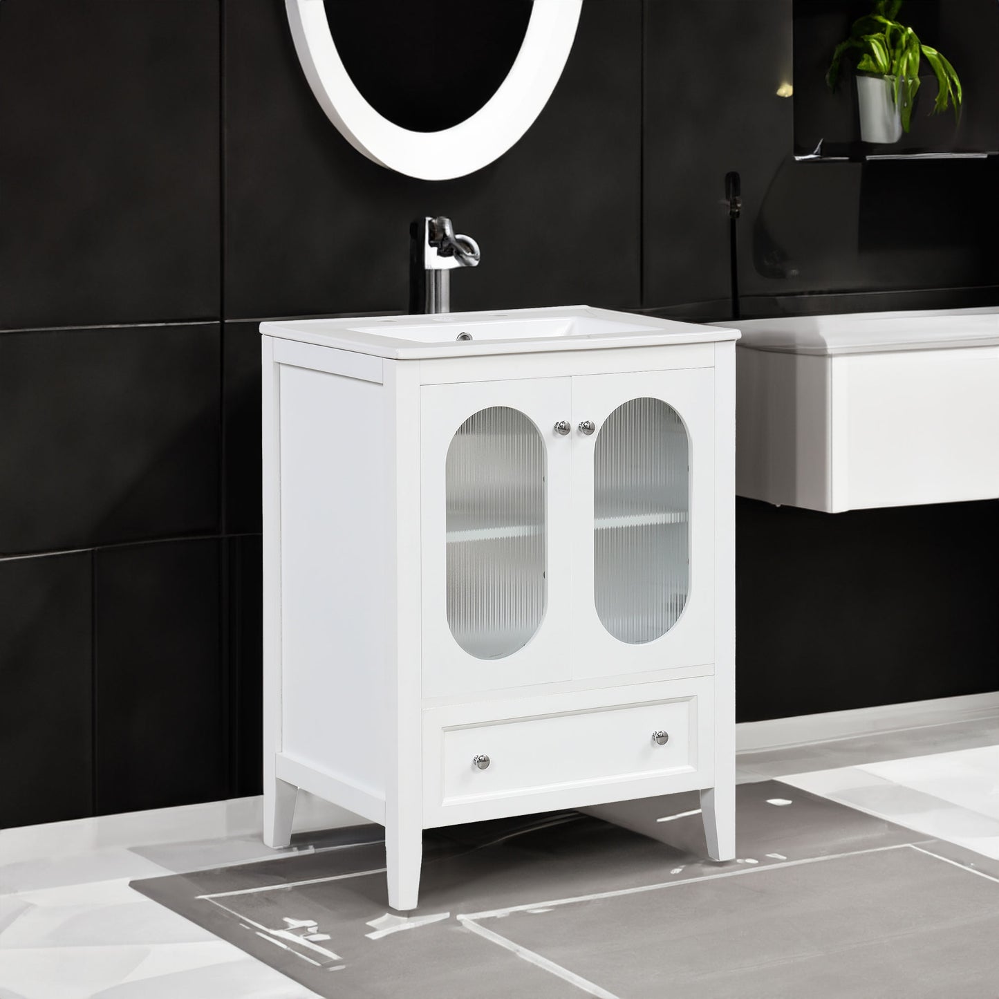 Bathroom Vanity with Sink, Bathroom Vanity Cabinet with One Drawer and Doors, Adjustable Shelf, Solid Wood and MDF, White