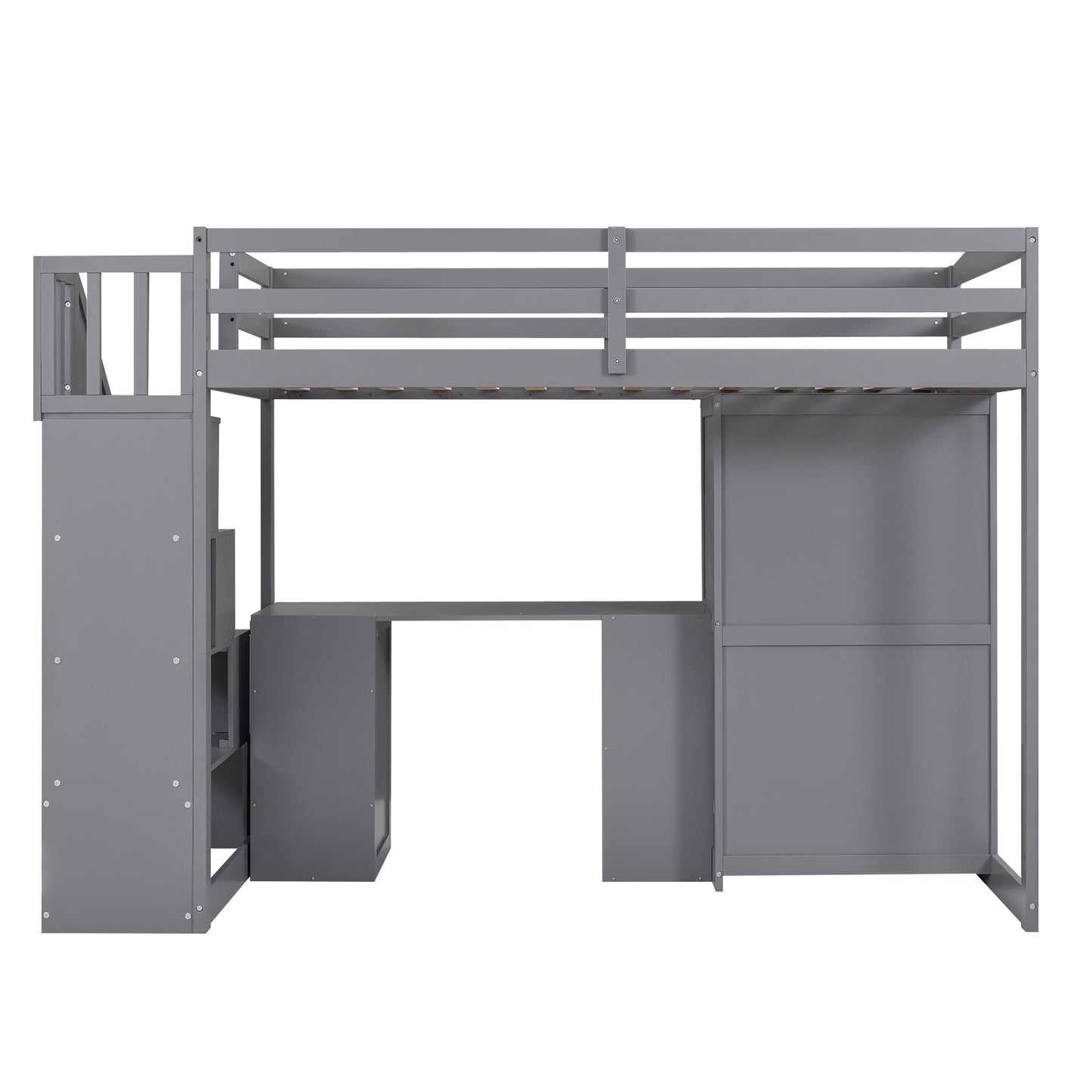 Twin Size Loft Bed with Wardrobe and Staircase  Desk and Storage Drawers and Cabinet in 1 Gray