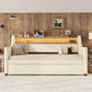 Twin Size Daybed with Trundle, Upholstered Daybed with Charging Station and LED Lights, White