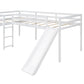 L-Shaped Twin Size Loft Bed with Ladder and Slide, White