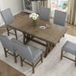 TOPMAX Mid-Century Solid Wood 7-Piece Expandable Dining Table Set with Soft Cushioned Chairs, Gold Brown and Gray