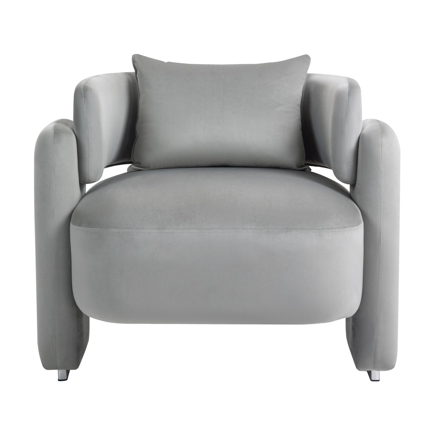 Modern Velvet Lounge Chair with Pillows, Comfortable Single Sofa for Living Rooms and Bedrooms, Grey