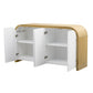 U-STYLE Four-Door Curved Corner Cabinet with Wavy Door Panels, Adjustable Shelves, and Modern White Finish