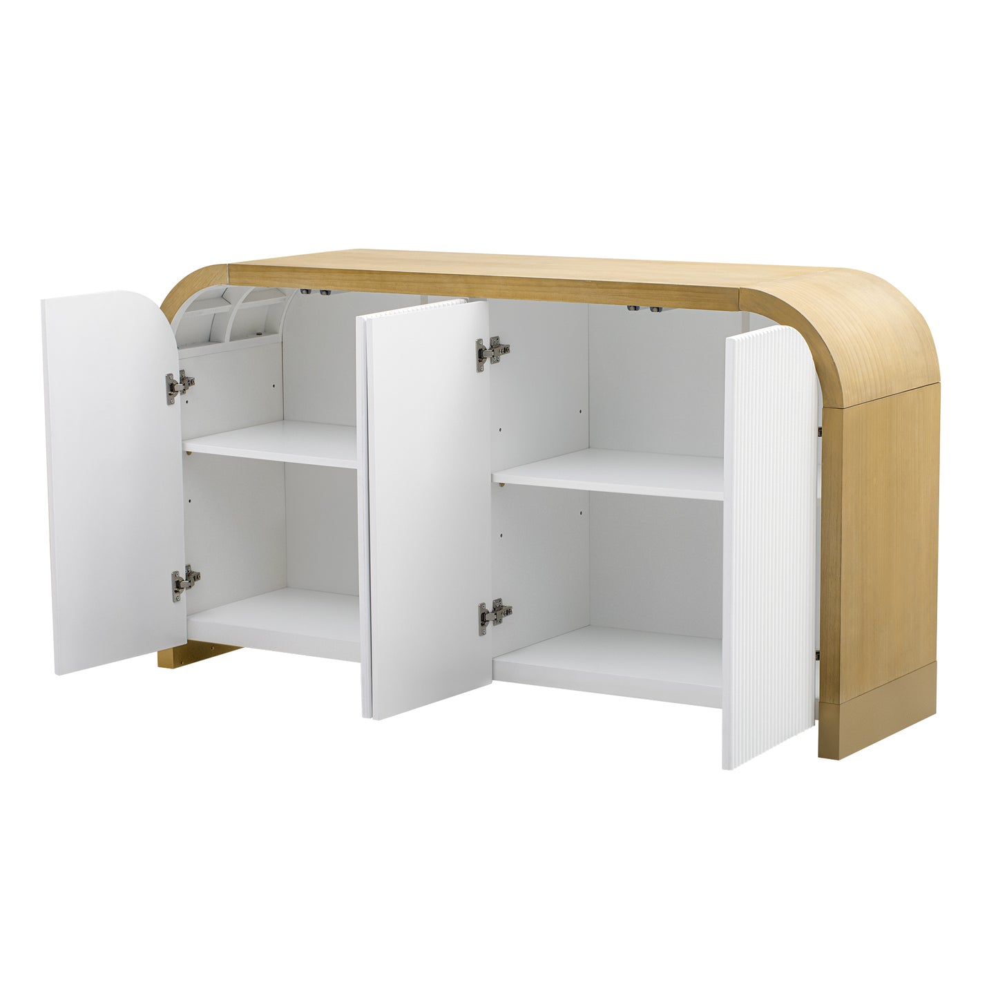 U-STYLE Four-Door Curved Corner Cabinet with Wavy Door Panels, Adjustable Shelves, and Modern White Finish