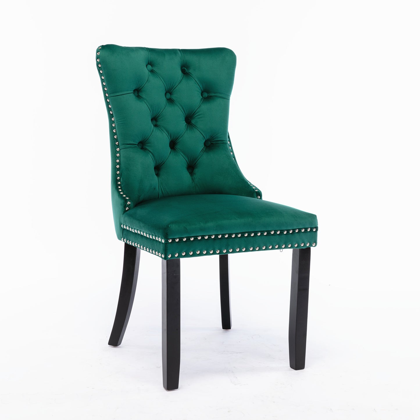 High-end Tufted Solid Wood Contemporary Velvet Upholstered Dining Chair with Wood Legs Nailhead Trim 2-Pcs Set Green