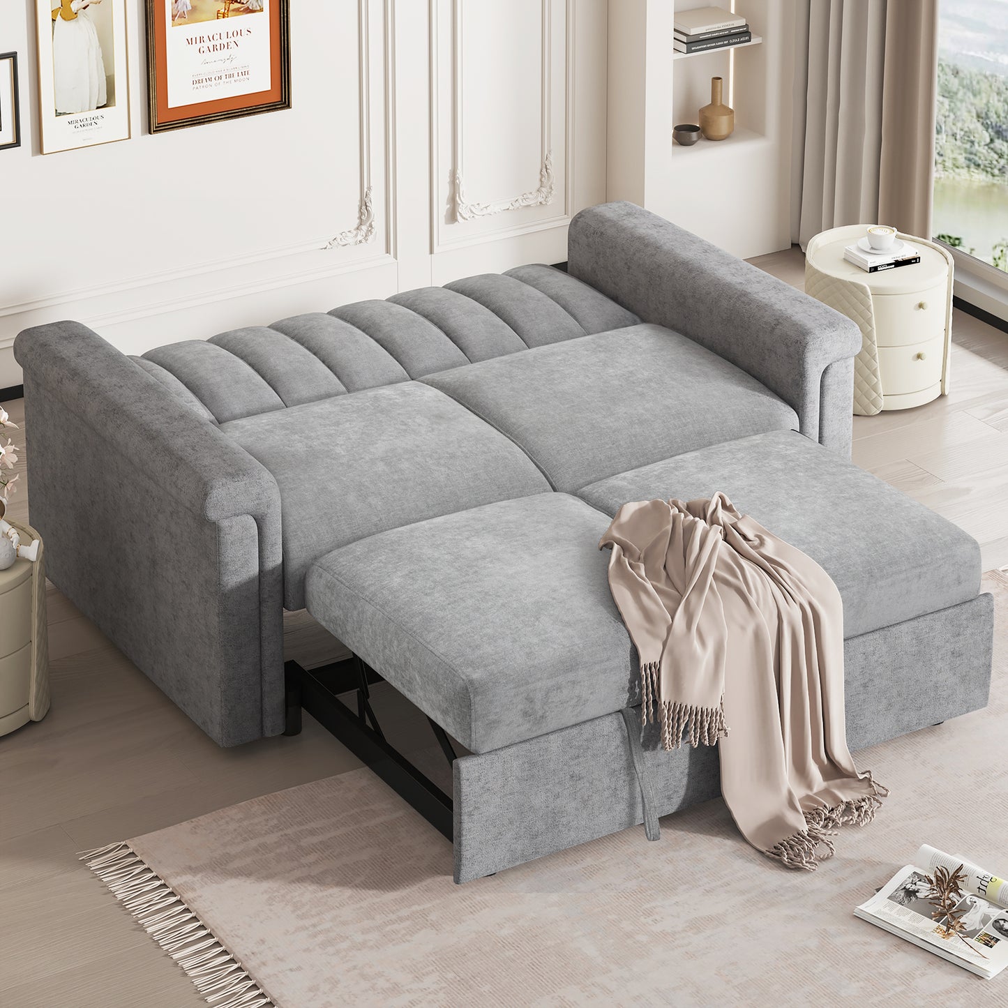 U_STYLE Convertible Soft Cushion Sofa Pull Bed ,for Two People to Sit On