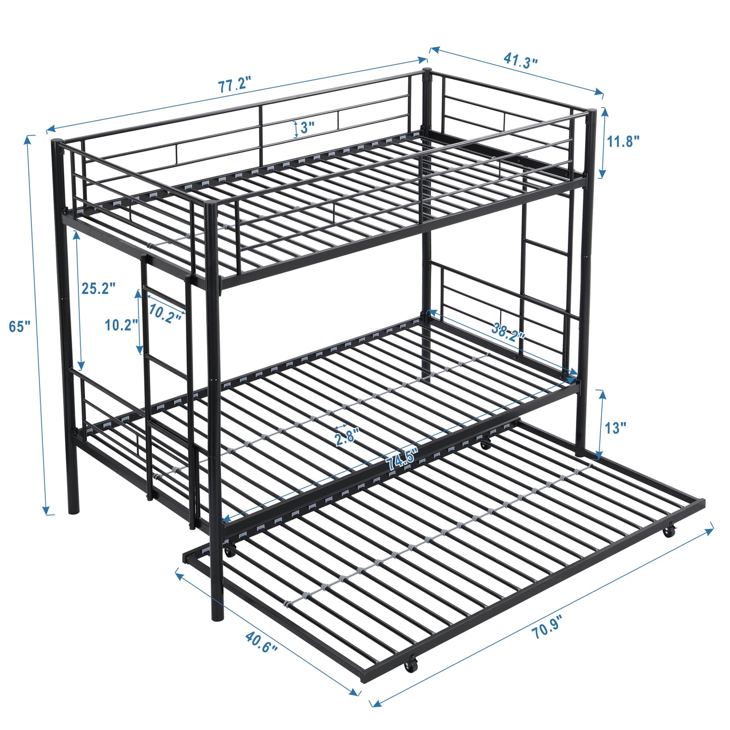 METAL Bunk Bed with trundle Black